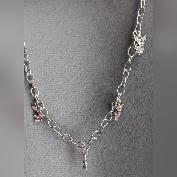 NEW Playboy Bunny 2 pink and 2 white small stones inlaid on silver tone pendants - Picture 4 of 4